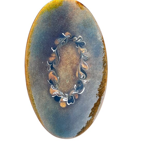 Mid-Century Modern Enamel On Copper Oval Dish By Kuverly 7.5" x 4.5" Decorative - Picture 2 of 9